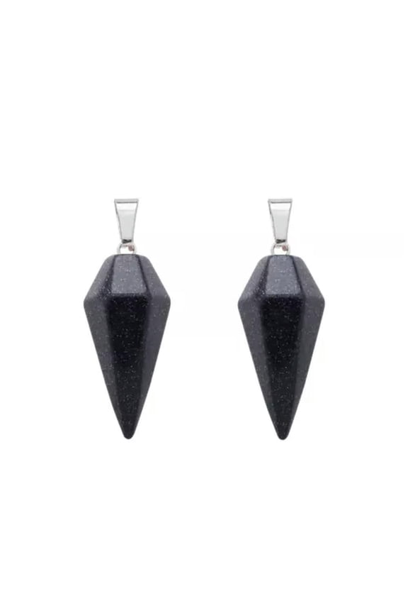 2Pcs Natural Stone Crystal Pendulum Pendant Hexagonal Quartz Reiki Healing Charm-Blue Sand