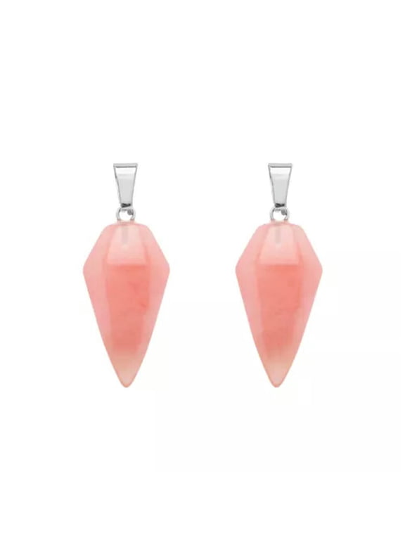 2Pcs Natural Stone Crystal Pendulum Pendant Hexagonal Quartz Reiki Healing Charm-Rose quartz