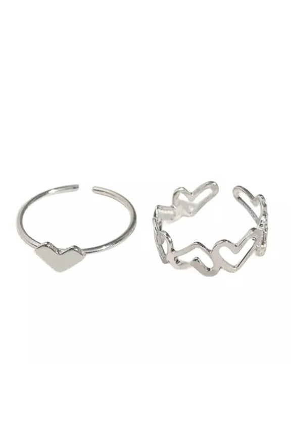 2Pcs/Set Silver Color Rings Open Ring Adjustable Metal Rings Jewelry Simple US -silver