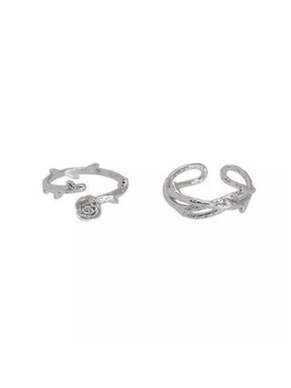 2Pcs/set Silver Adjustable Couple Ring Flower Vineman Punk Style Finger Ring-Bramble Rose