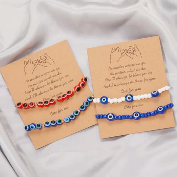 MATROOY 2Pcs/set Turkish Evil Eye Lucky Beads Bracelet Couple Bangle Protection Jewelry-2 Sets