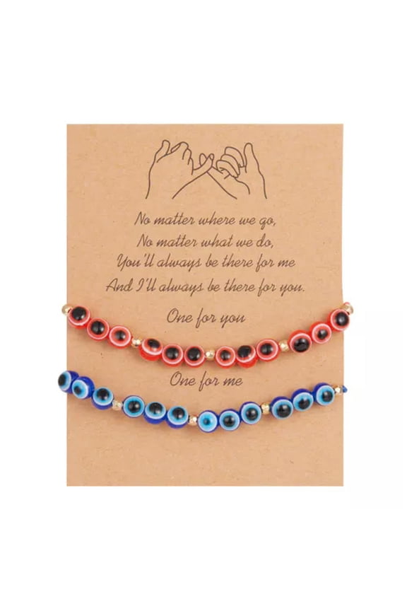 2Pcs/set Turkish Evil Eye Lucky Beads Bracelet Couple Bangle Protection Jewelry-Red & Blue
