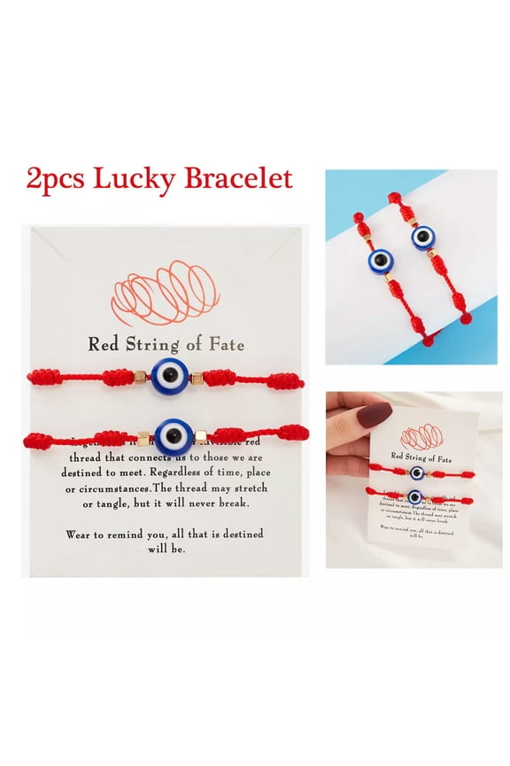 2X Lucky Evil Eye Red String bracelet Kabbalah Amulet 7 Knots Protection Gift