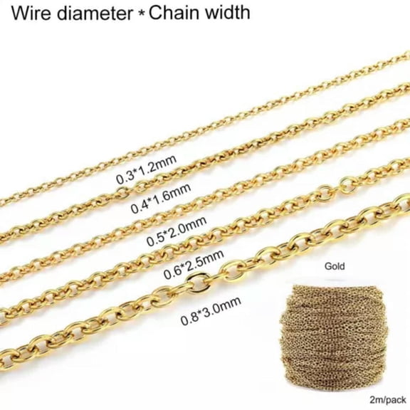 MATROOY 2m 1.2-3mm Width Cross Chains Stainless Steel Necklaces Chains Bulk Link Chains-Gold-0.4x1.6mm