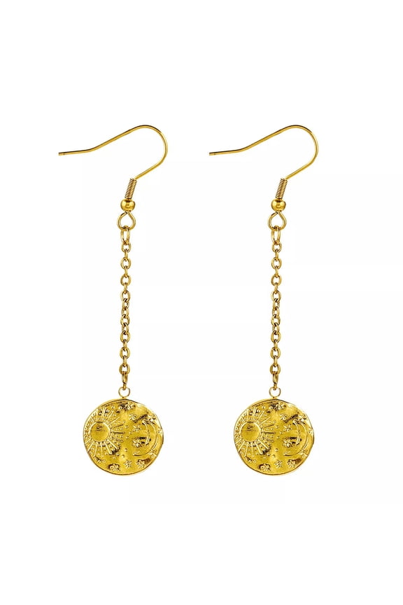 2pcs Gold Plated Moon Sun Dis Dangle Hook Earrings Boho Drop for Women Ladies
