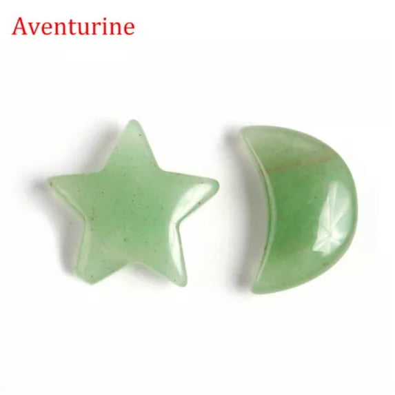 MATROOY 2pcs Natural Crystal Moon Star Carved Quartz Stone Reiki Healing Gift-Aventurine
