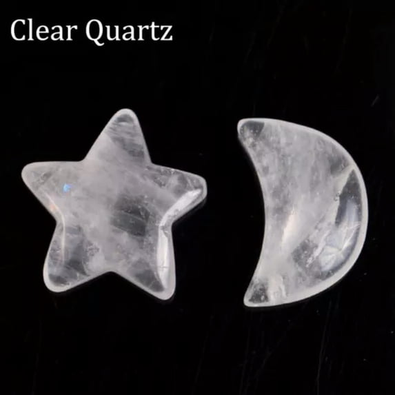 MATROOY 2pcs Natural Crystal Moon Star Carved Quartz Stone Reiki Healing Gift-Clear Quartz