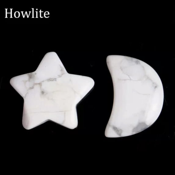 MATROOY 2pcs Natural Crystal Moon Star Carved Quartz Stone Reiki Healing Gift-Howlite