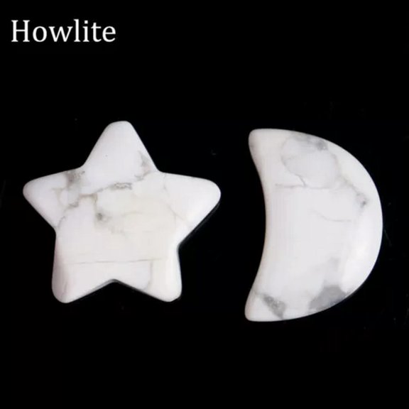 MATROOY 2pcs Natural Crystal Moon Star Carved Quartz Stone Reiki Healing Gift-Howlite