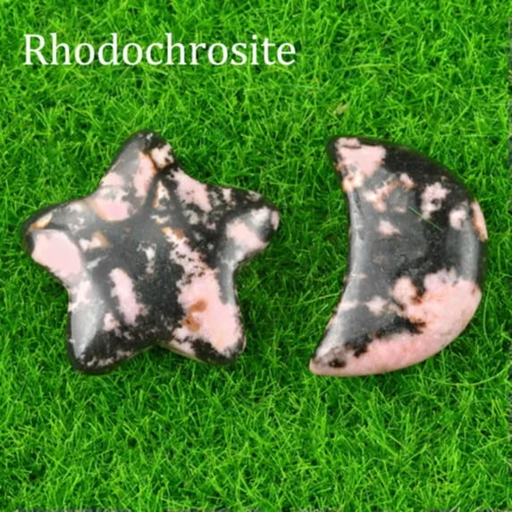MATROOY 2pcs Natural Crystal Moon Star Carved Quartz Stone Reiki Healing Gift-Rhodochrosite