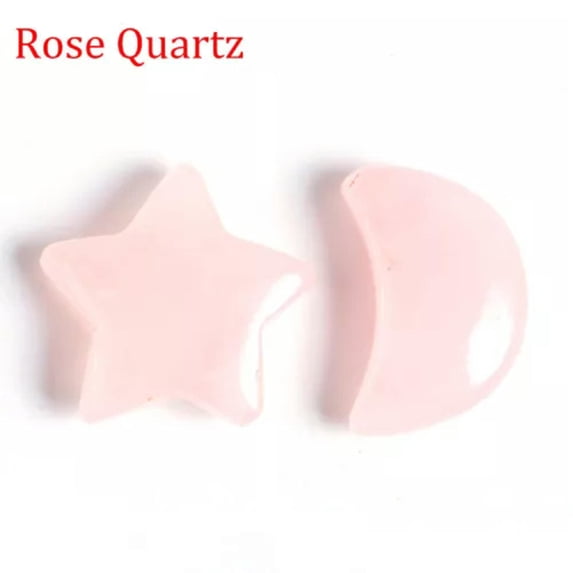 MATROOY 2pcs Natural Crystal Moon Star Carved Quartz Stone Reiki Healing Gift-Rose Quartz