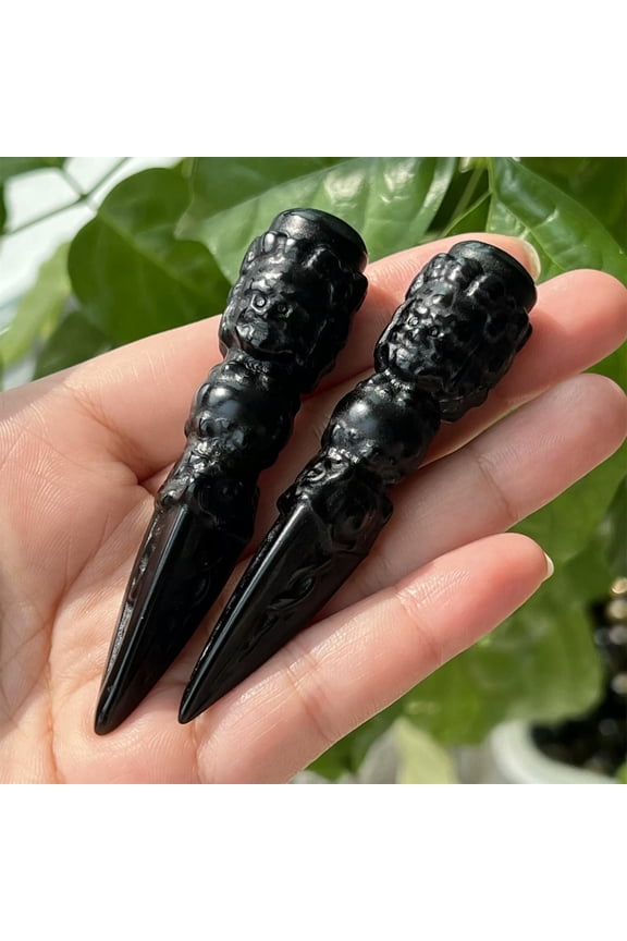 2pcs natural obsidian magic pestle quartz crystal wand double point pendant 3"