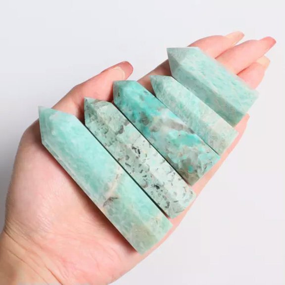 MATROOY 3~10CM Natural Quartz Crystal Tower Point Reiki Healing Obelisk Hexagonal Wand-40-50mm-44 Amazonite