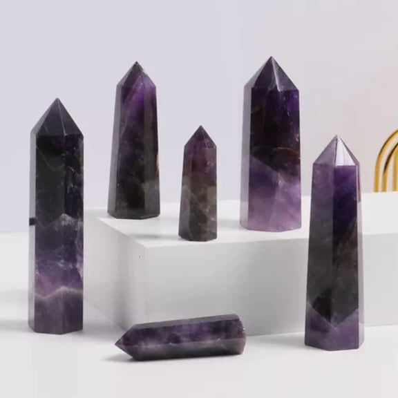 MATROOY 3~10CM Natural Quartz Crystal Tower Point Reiki Healing Obelisk Hexagonal Wand-60-70mm-02 Amethyst