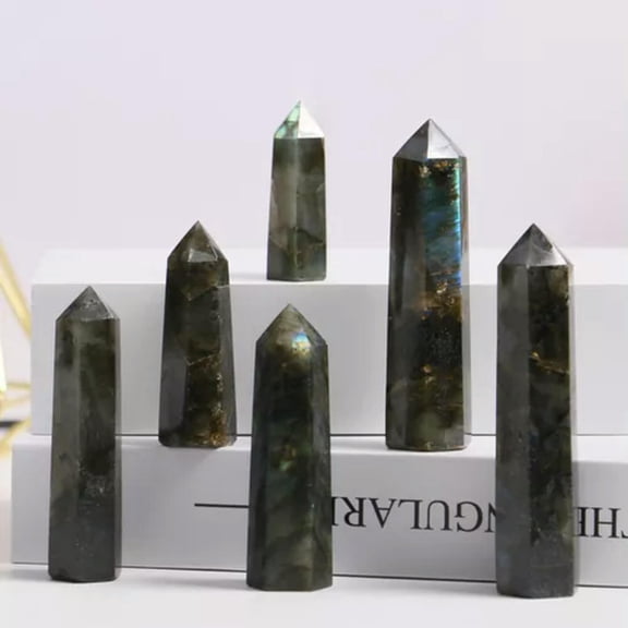 MATROOY 3~10CM Natural Quartz Crystal Tower Point Reiki Healing Obelisk Hexagonal Wand-60-70mm-17 Labradorite