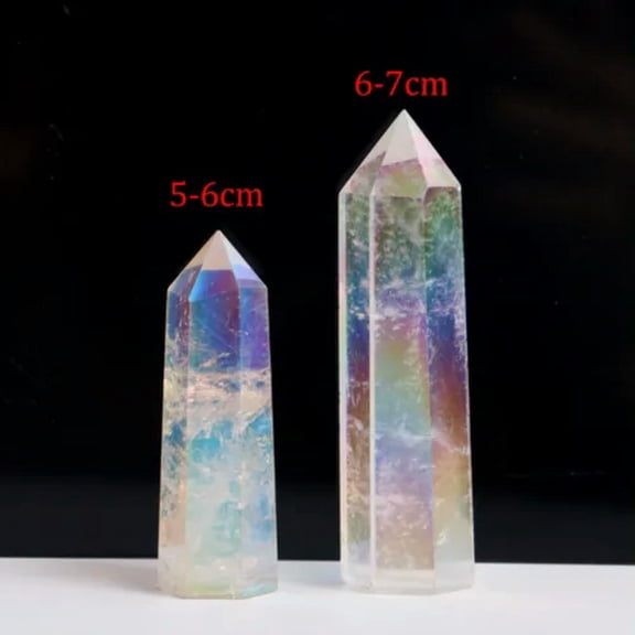 MATROOY 3~10CM Natural Quartz Crystal Tower Point Reiki Healing Obelisk Hexagonal Wand-60-70mm-33 Titanium White Crystal