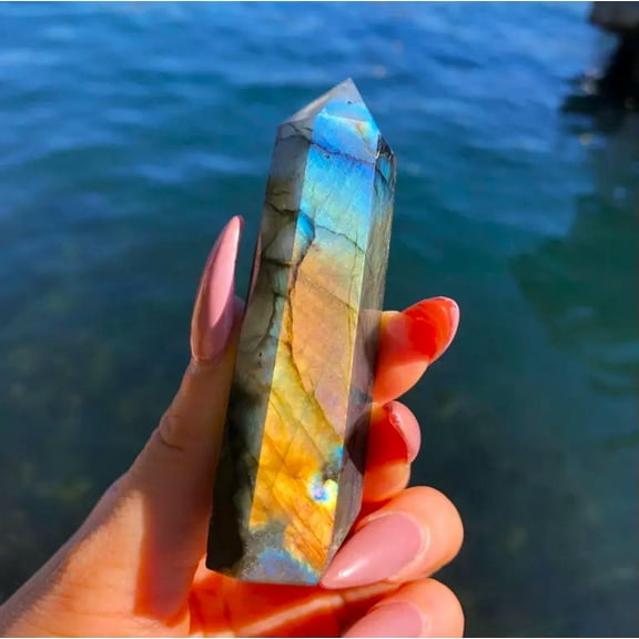 MATROOY 3-4 inches Real Labradorite Healing Crystal Wand Witch Tower Point Ornament Gift
