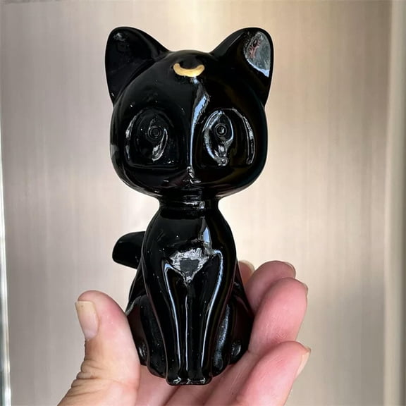 MATROOY 3.8" Natural Obsidian Cat Skull Quartz Crystal Skull Reiki Healing Decor 1PC