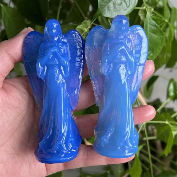 MATROOY 3.9" Blue opalite angel skull Hand Carved Quartz Crystal skull Reiki Healing 1pc