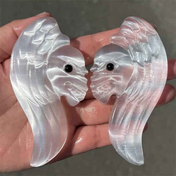 MATROOY 3.9" Natural Selenite Carved Skull Quartz Crystal Skull Reiki Healing Gift 2PCS