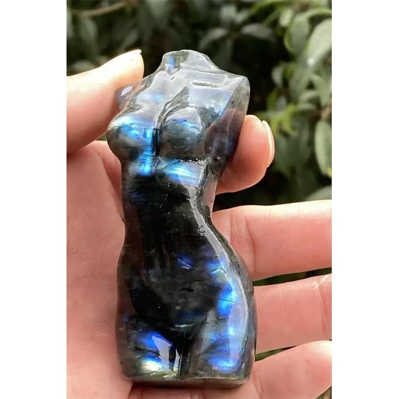 MATROOY 3" Carved Natural labradorite Goddess Quartz Crystal skull Body Sculpture 1PC