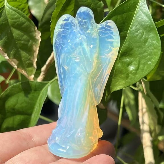 MATROOY 3" Hand carved Opalite Angel skull quartz crystal skull reiki healing Decor 1pc