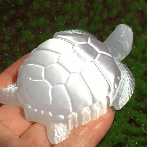 MATROOY 3" Natural Selenite Turtle Skull Carved Crystal Skull Quartz Animal Healing 1pc