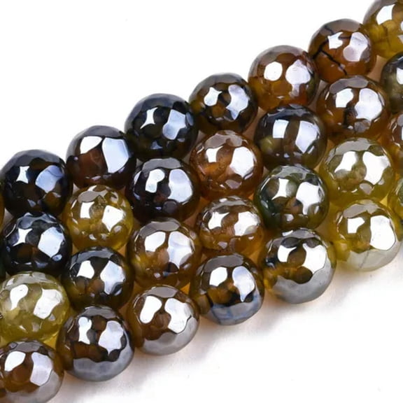 MATROOY 3 Strands 8mm Natural Agate Beads Luster Faceted Round Gemstone 47pcs/strand-SaddleCoffee