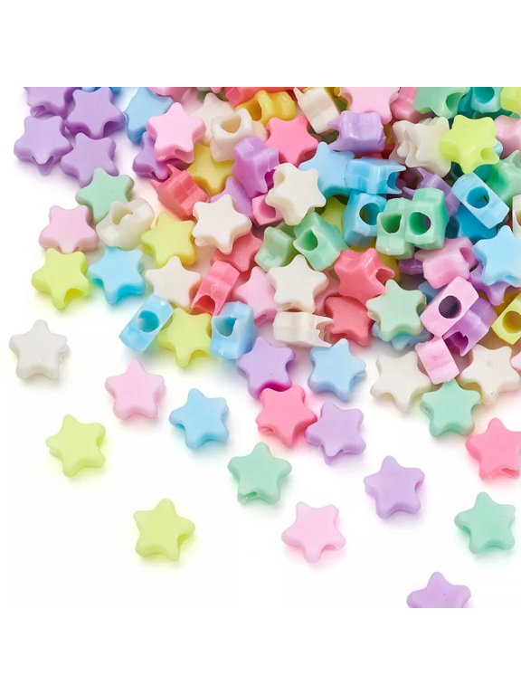 300pcs Star Plastic Beads 10mm Random Mixed for Bracelet Necklace Spacer