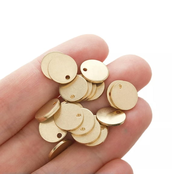 MATROOY 30Pcs Raw Brass Flat Round Charms 10mm Circle Blank Stamping for Jewelry Making