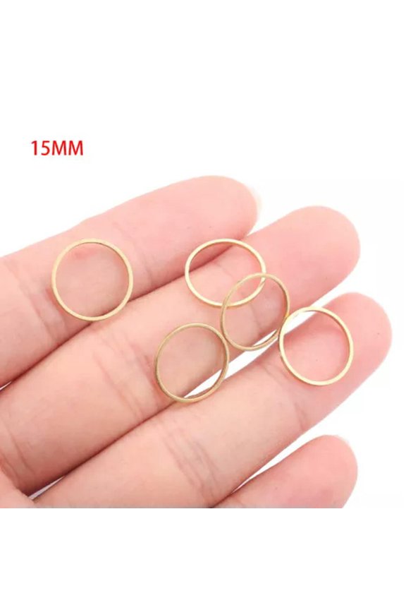 30X Raw Brass Geometric Hoop Earrings Charm Circle Ring Round Connectors Jewelry-Round 15mm