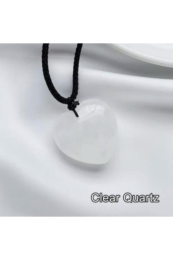 30mm Natural Crystal Love Heart Pendant Reiki Healing Gemstone Necklace Jewelry-Clear Quartz
