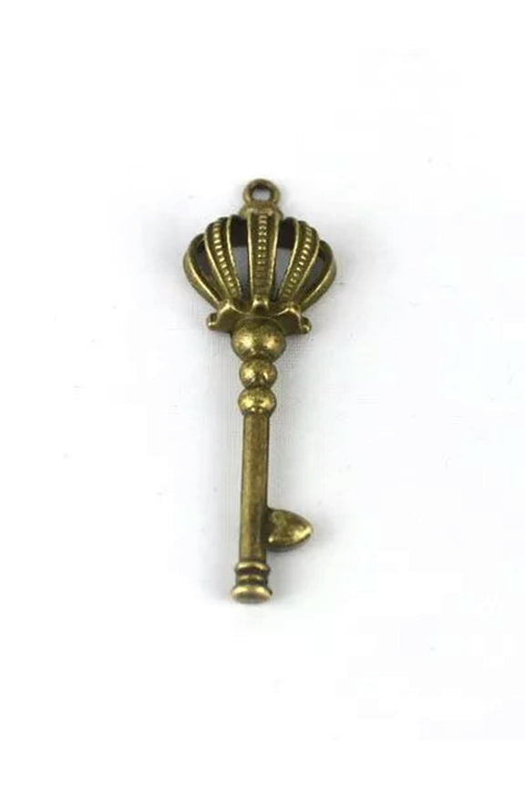 30pcs Antiqued Bronze Crown Key Pendant 57x19mm