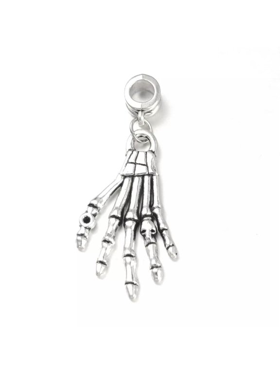 30pcs Dangle Charms Bead Skeleton Skull Hand Charms Antique Silver 47mm