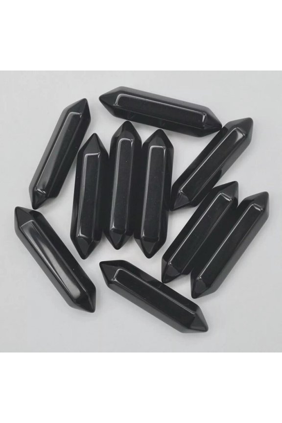 30pcs Natural Obsidian Stone Hexagonal Pointed Pendant Beads Healing No Hole