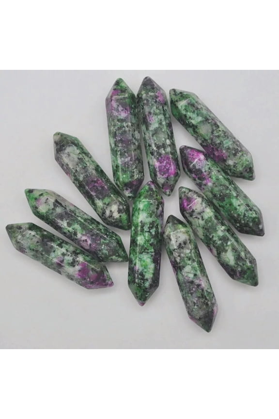 30pcs Natural Ruby In Fuchsit Stone Hexagonal Pointed Pendant Healing No Hole