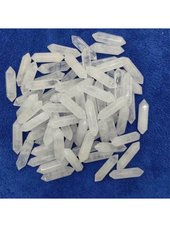 30pcs Natural White Crystal Stone Hexagonal Pointed Pendant Healing No Hole