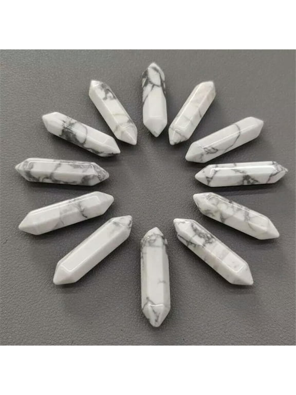 30pcs Natural White Howlite Stone Hexagonal Pointed Pendant Healing No Hole