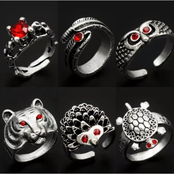 MATROOY 30pcs Red CZ Eye Animals Metal Rings Punk Rock Gothic Hip Hop Gifts Jewelry Bulk