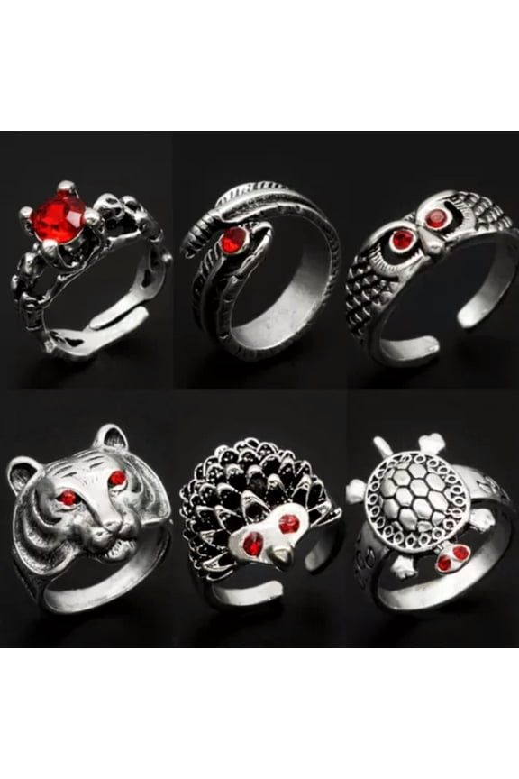 30pcs Red CZ Eye Animals Metal Rings Punk Rock Gothic Hip Hop Gifts Jewelry Bulk
