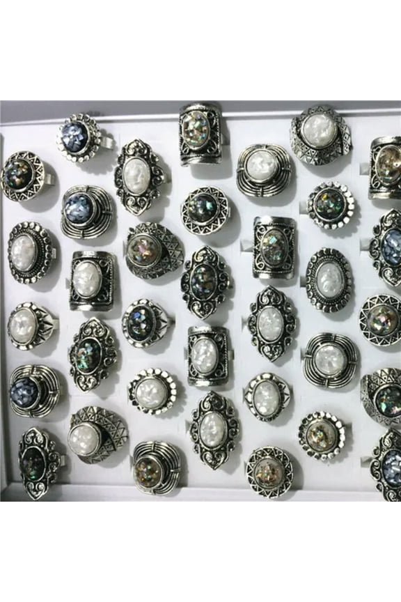 30pcs Turquoise Jewelry Wholesale Mixed Lots Fashion Women/Men's Cool Rings-Abalone Shell