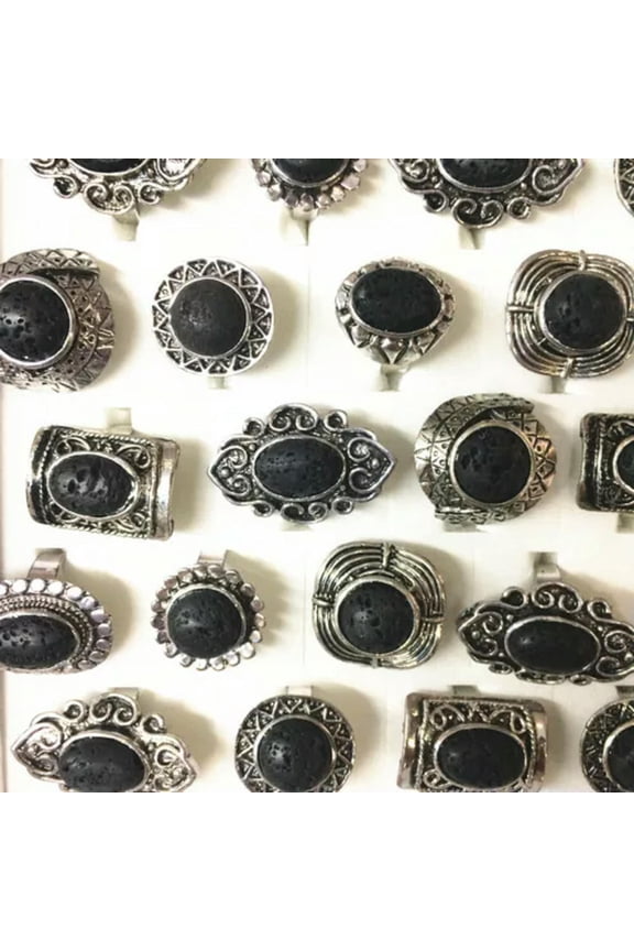 30pcs Turquoise Jewelry Wholesale Mixed Lots Fashion Women/Men's Cool Rings-Volcanic rock