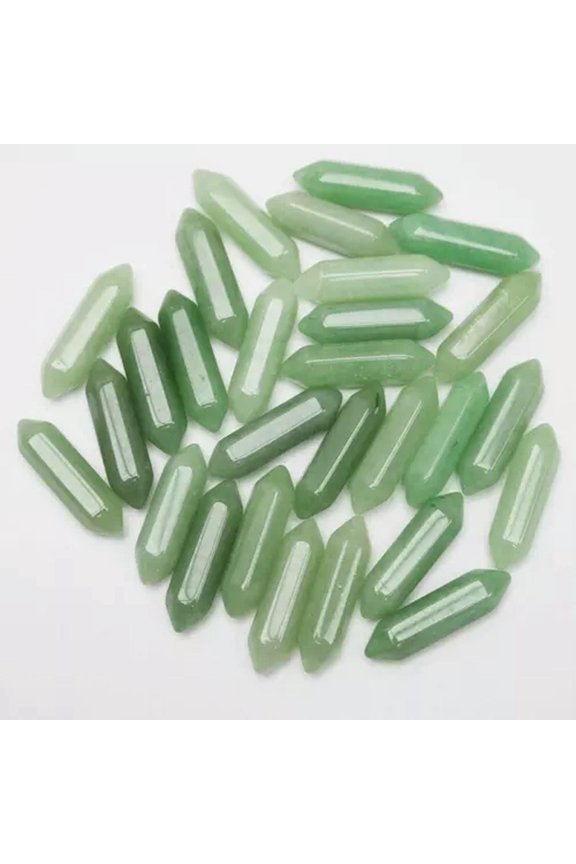 30pcs Two Headed Hexagonal Pointed stone Pendant Beads Healing Chakra No Hole-Green Aventurine