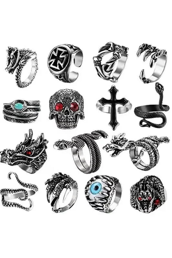 30pcs Vintage Animals Dragon Claw Snake Ring Men Punk Open Adjustable Rings