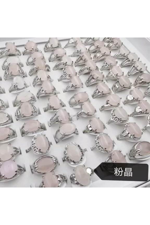 30pcs Wholesale Lots Fashion Jewelry Mixed Natural Stone Silver P Lady's Rings-Rose Quartz