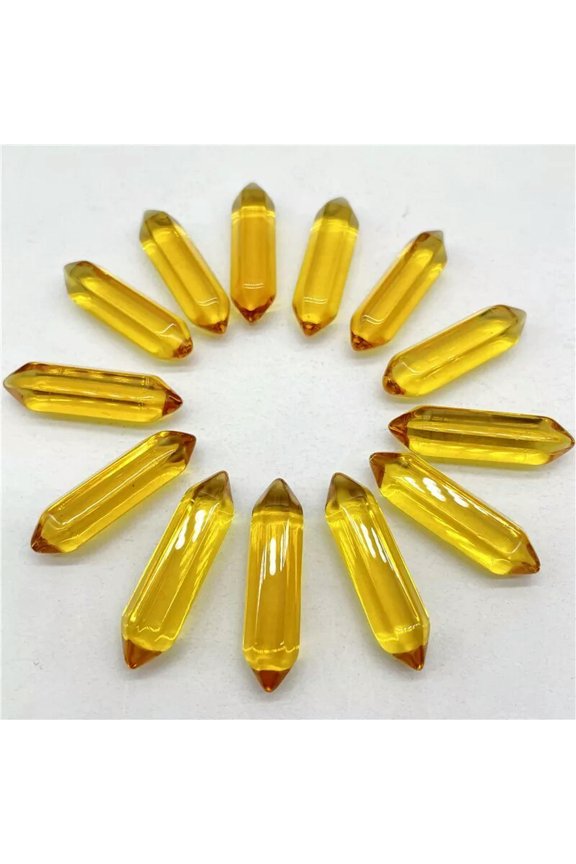 30pcs Yellow Crystal Glass Hexagonal Pointed Pendant Beads Healing Reiki No Hole