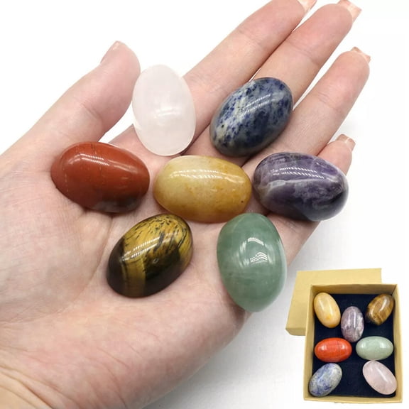 MATROOY 30x20mm 7 Chakra Stone Reiki Engraved Healing Quartz Crystal Gemstone Gift