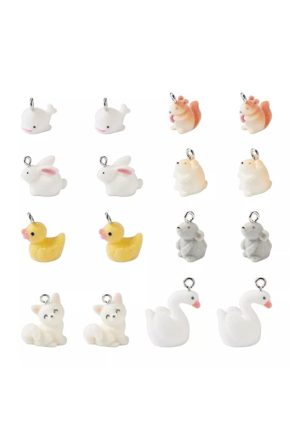 32Pcs Resin Animal Charms 8 Styles Cartoon Duck Rabbit Dolphin Cute Pendants