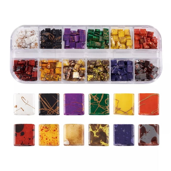 MATROOY 360Pcs 2-Hole Glass Multi-Strand Beads Flat Square Two Hole Carrier Bead 5mm