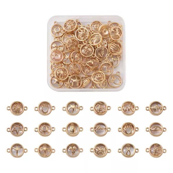 MATROOY 36pcs Crystal Glass Links Connectors Flower Butterfly Owl Love Dangle Charms-Light Gold